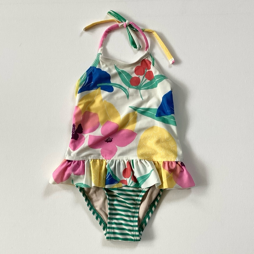 NWT Tea Collection Floral Stripe One Piece Swimsuit